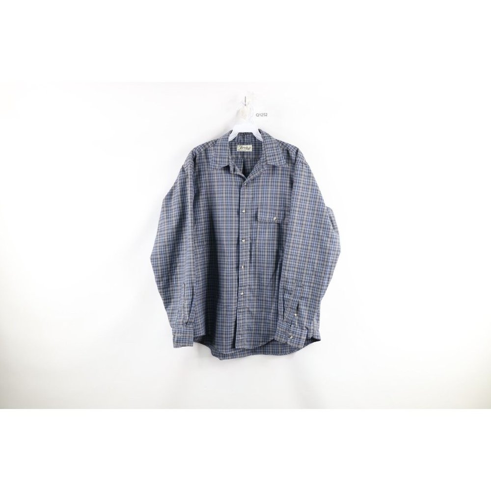 Vintage 70s Lord Jeff Mens Size Large Checkered Plaid Collared Button Shirt USA